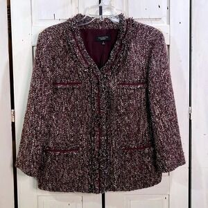 Talbot's Burgundy Tweed Wool Blend Blazer Jacket Size 12 Academia Old Money